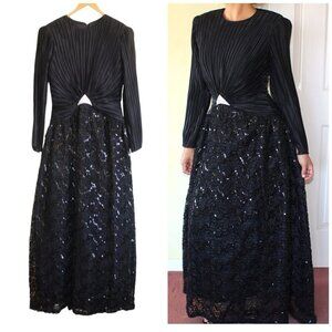 Vintage George F Couture Black Maxi dress Embellished Gown Size 10 Sequins